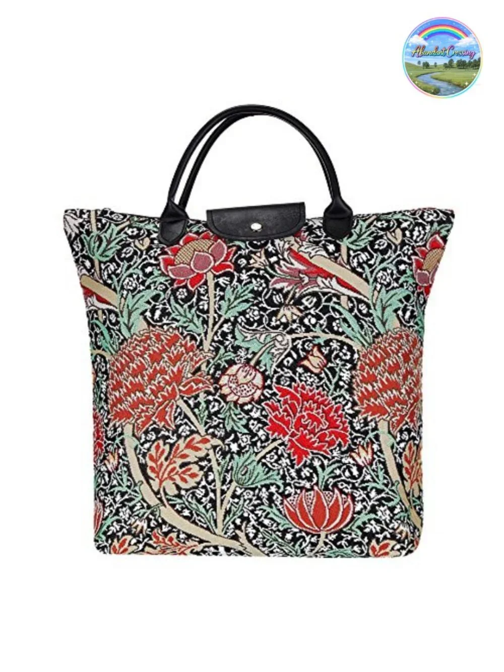 Foldable Tote Bag Reusable Shopping Grocery Bag Woven Tapestry Faux Leather